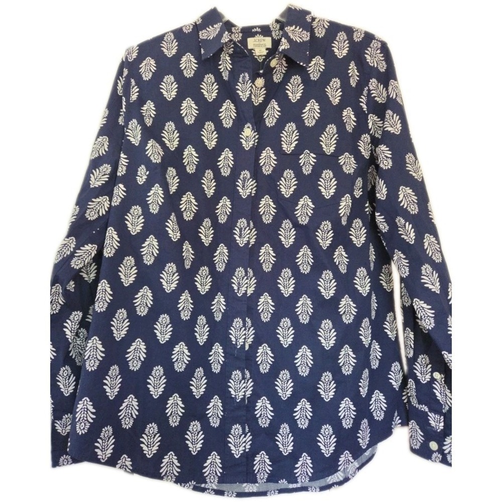 J.Crew Navy Blue White Floral Cotton Button Down Shirt Medium NWT